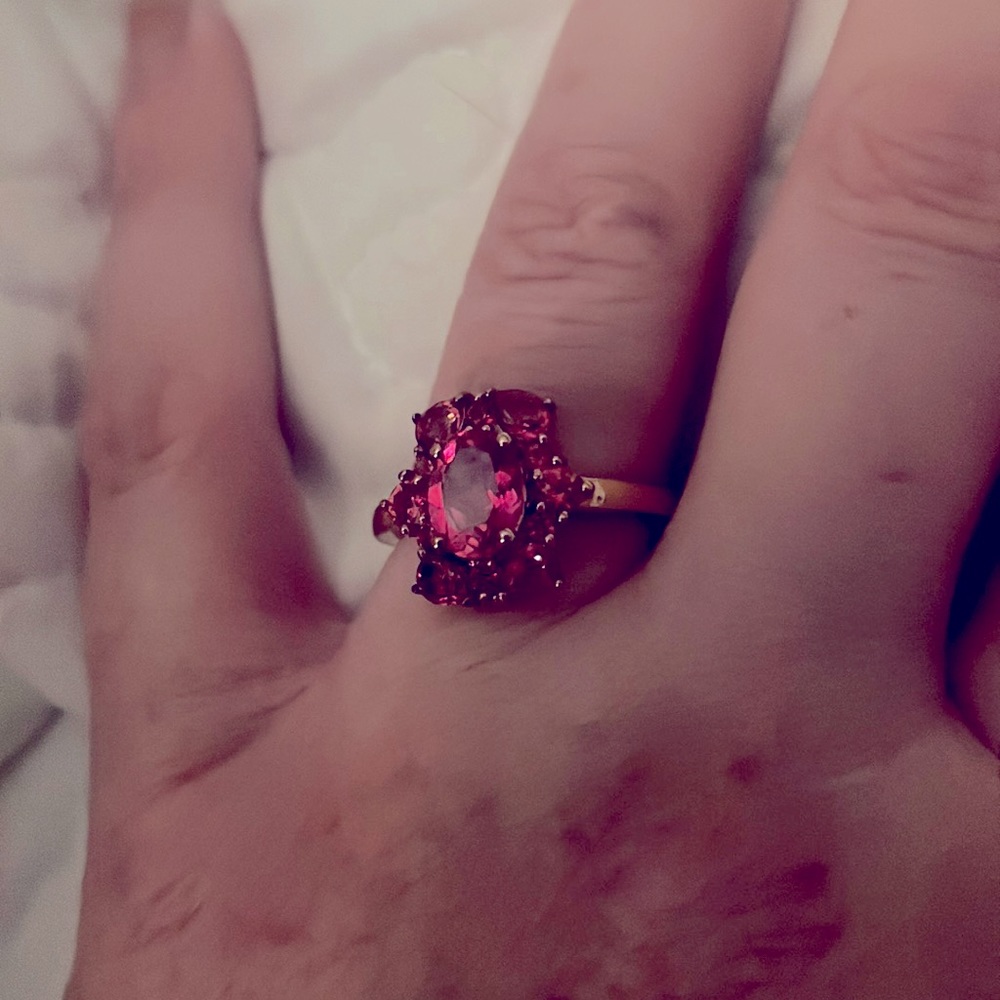 Lab created pink sapphire gold over silver ring